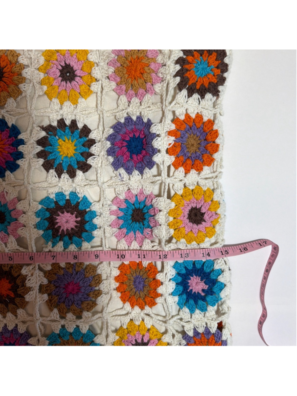 Crochet Granny Square Tote Cottagecore Boho Festival Hippie Retro Vintage Style - Picture 8 of 10